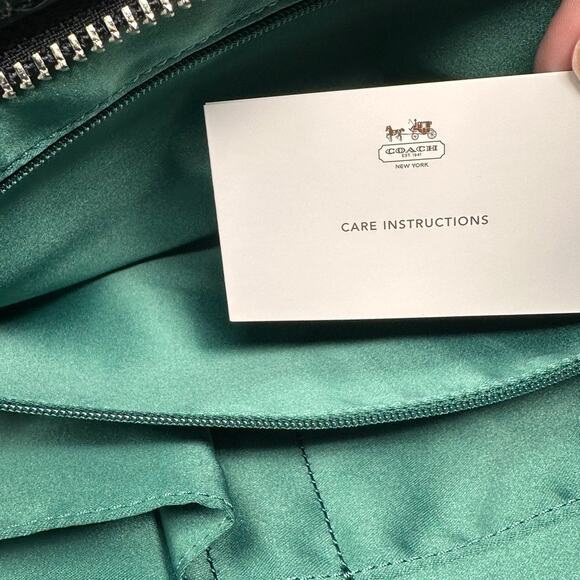 Coach Park Patent Carry Tote F23979 Purse Shoulder Bag Black with Aqua Interior - Picture 14 of 16